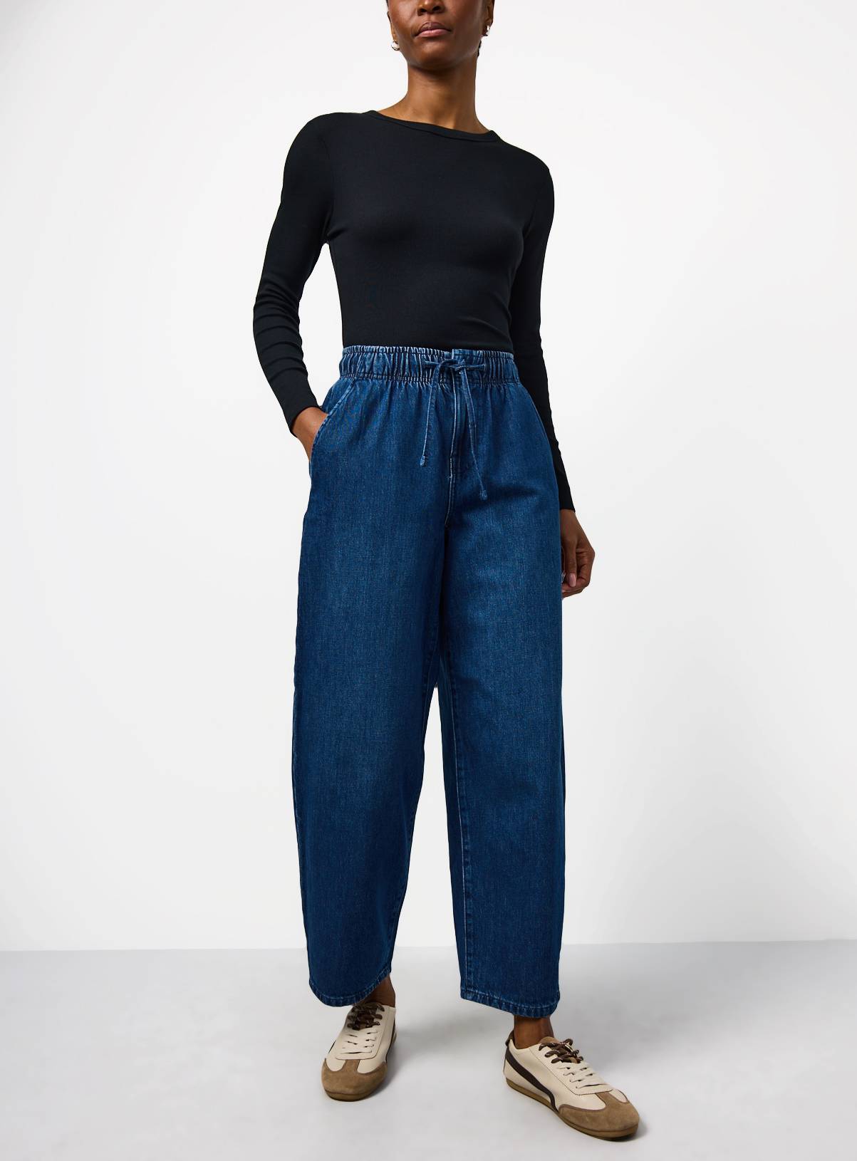 Mid Denim Pull On Barrel Jeans 12 - Image 1